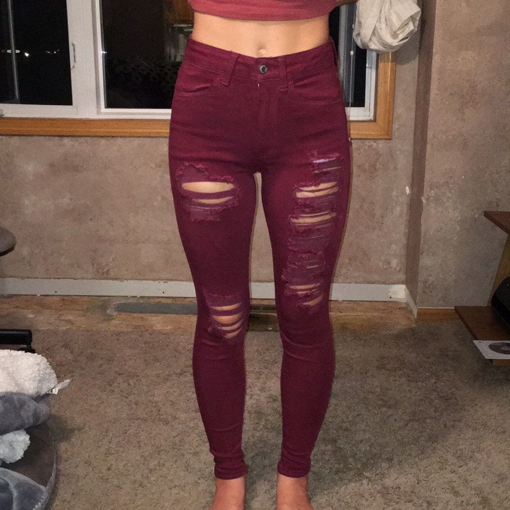 Maroon ripped Jeggings